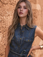Blue Denim Single-Breasted Multi-Button Long Dress